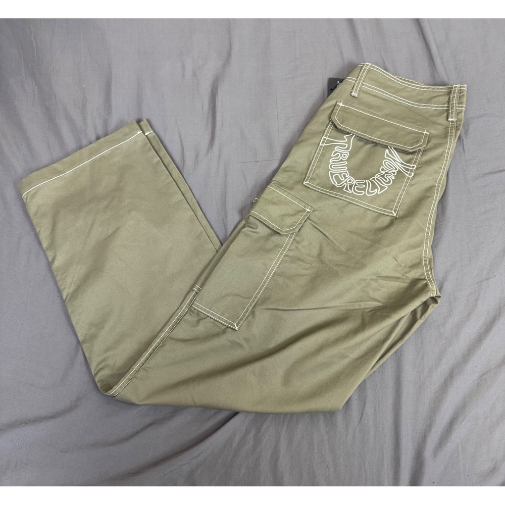 True Religion Mens Cargo SN Pant HS Kalamata Green Contrast Stitch ~33x32 NWT
